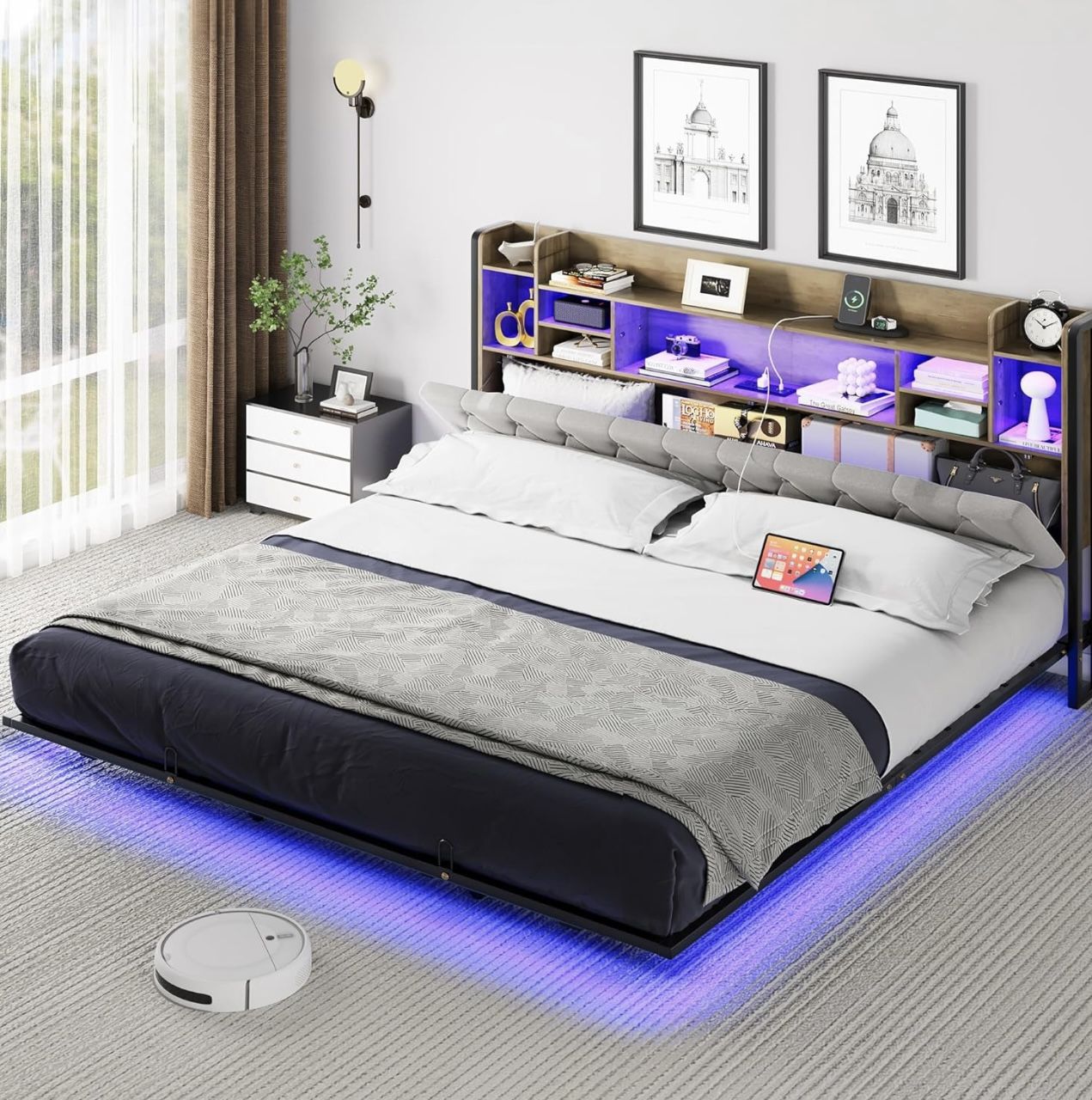 BED FRAME KING SIZE FLOATING STYLE WITH RGB LED LIGHTING BRAND NEW IN