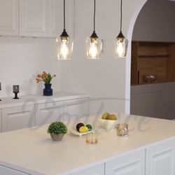 (9999-155) VONLUCE Pendant Lights Kitchen Island, Matte Black Pendant Light Fixtures with E26 Base & Adjustable Cable, Modern Pendant Lighting with Gl