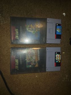 SNES Super Mario World & All-Stars Cartridges with Manuals