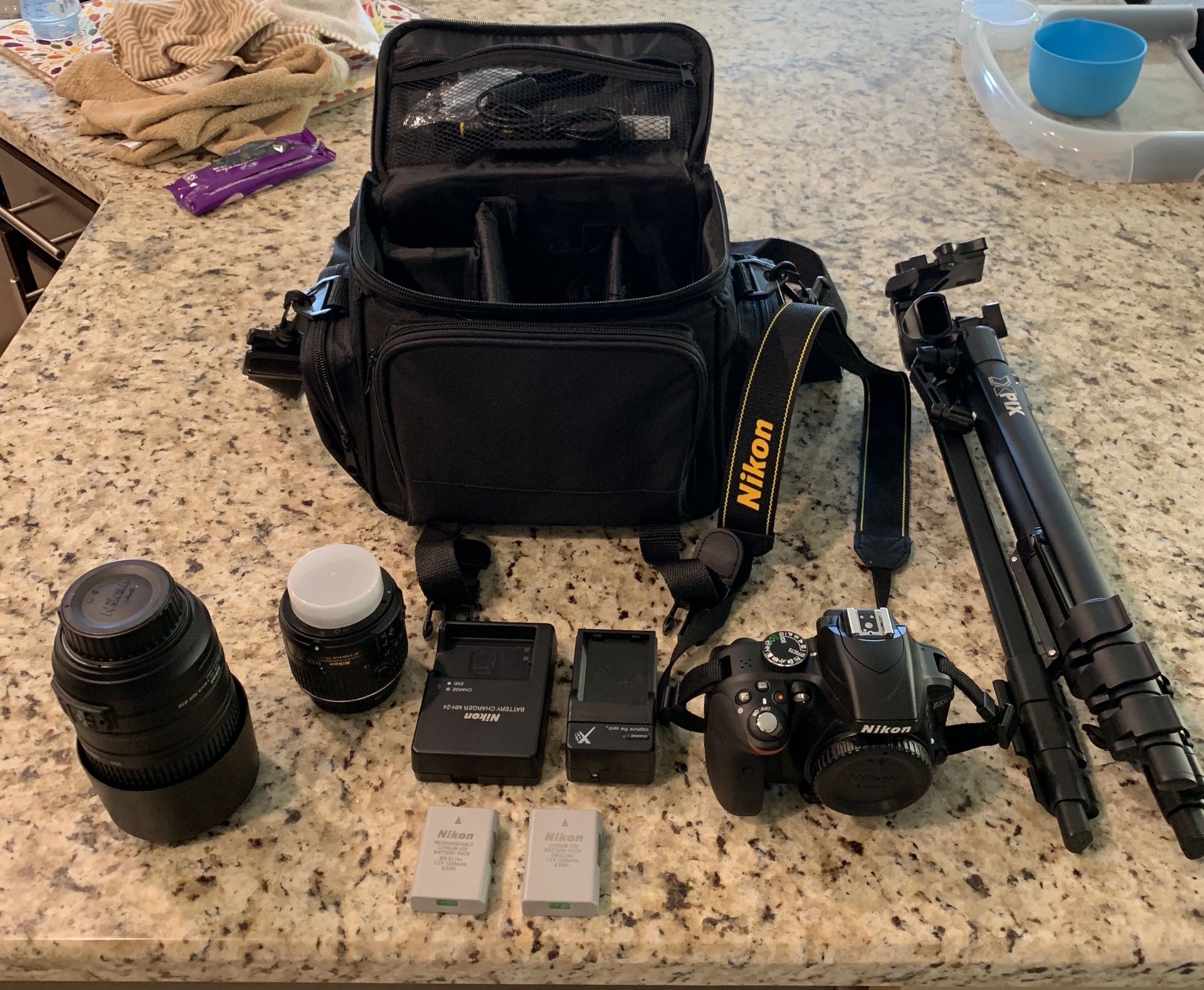 Nikon D3300 with lenses and accessories