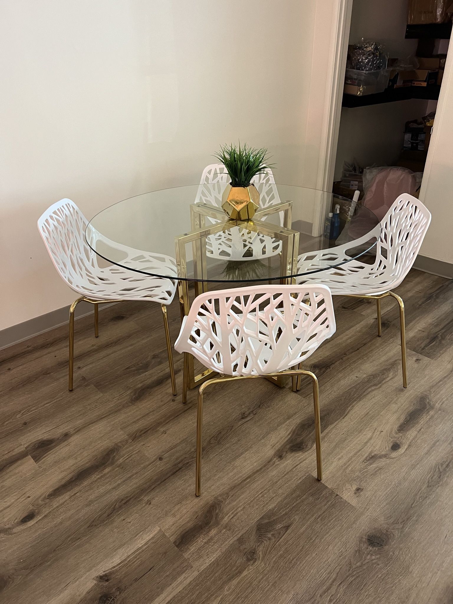 White Modern Glass Dining Set For 4