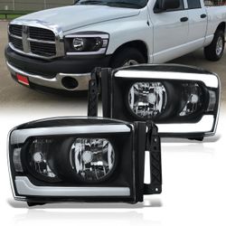 Dodge Ram Headlights Black Housing DRL LED Strip Clear Housing 