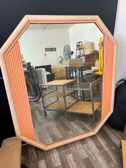 Large Art Deco Style Octagonal Wooden Mirror