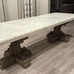 Restoration Hardware 17TH C. FRENCH BASTIDE OAK & MARBLE RECTANGULAR DINING TABLE