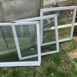 Windows 3 old wood /vinyl double glass 27 3/4 by 27 3/4 good glass