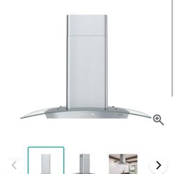 30 Inch Wide Island Range Hood with Curved Glass Canopy 