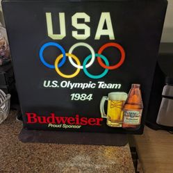 Rare Vintage Budweiser 1984 USA Olympic Team Sponsor 18" Hanging lighted Beer Sign 