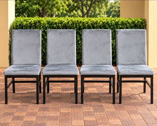 Set of 4 Modern Gray Upholstered Dining Chairs