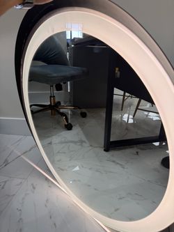 Brand New Round LED Wall Mirror with Black Frame - Touch Sensor