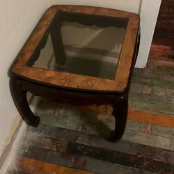 Glass Plated Wood Side Table 