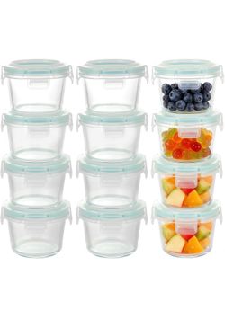 New 12 Pack Small Glass Food Containers, 5 oz Glass Jars with Lids, Food Storage Containers Set, Mini Containers Airtight for Meal Prep, Leftovers and
