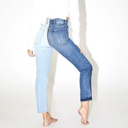 REVICE Two Tone Tokyo Wash Ying Yang High Rise Zip Around Straight Leg Jeans