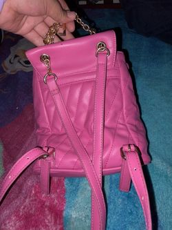 BEBE: Pink Quilted Mini Backpack with Gold Chain