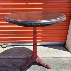 Vintage Small Round Dining Table Wood & Cast Iron 27" D x 30" H Antique Style 