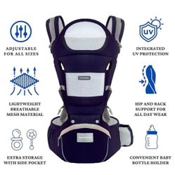 Travel Buddy Baby Carrier | 4-in-1 with Hip Seat and Sling | Adjustable Size for Dad & Mom | Back & Lumbar Support | Ergonomic M Position Develops Hea