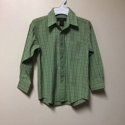 Boys ST. MICHAEL From Maximilien…Polyester/viscose long sleeve button down green check shirt… Size 6X
