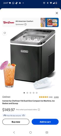 Iceman by Chefman 1 lb Dual-Size Compact Ice Machine, Ice Basket and Scoop