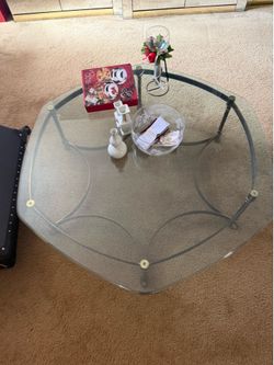 Glass Coffee Table with Brass Finish