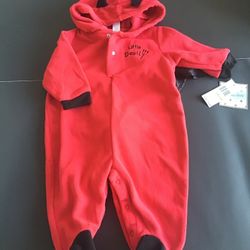 NWT  3-6 M Little  By Little Red Halloween Little Devil Bodysuit One Piece Soft Fleece
