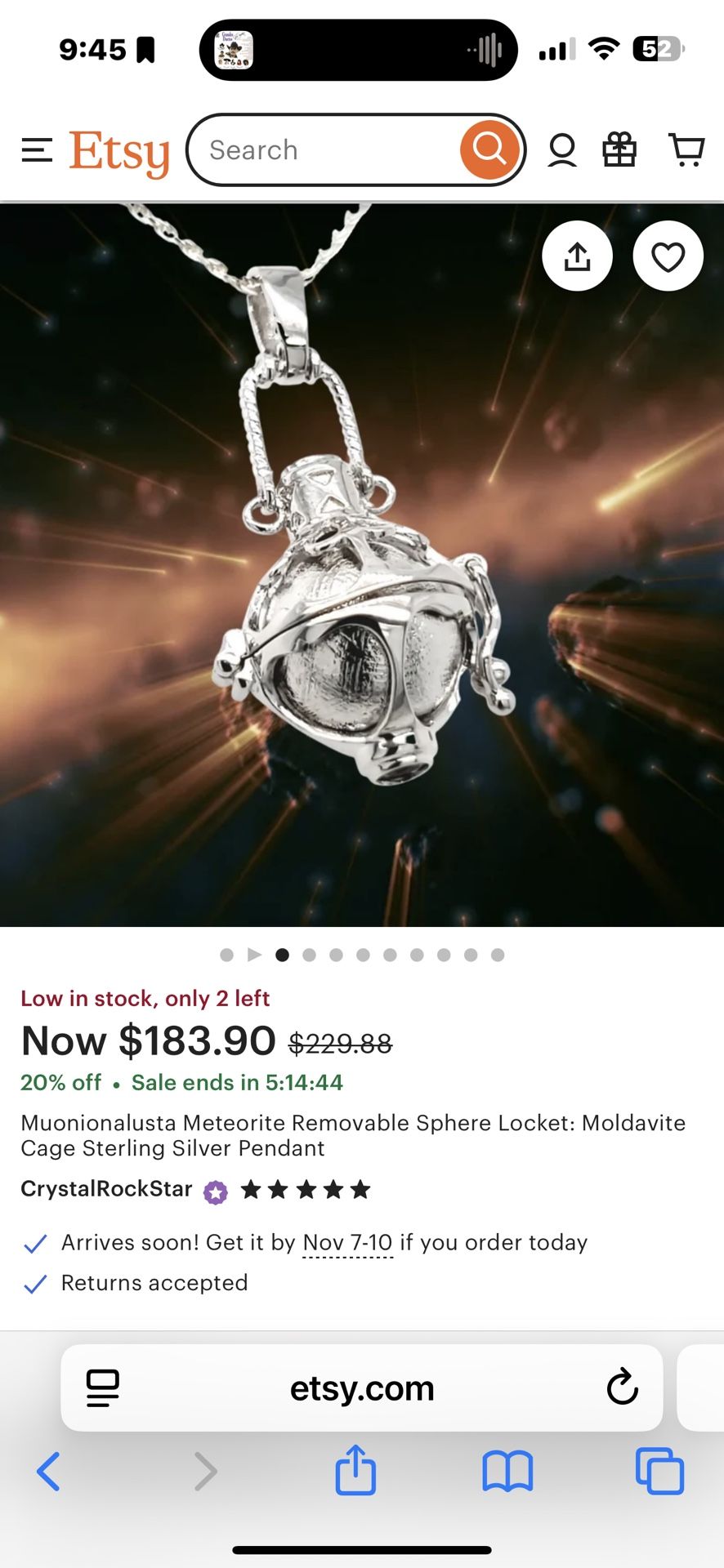 Muonionalusta Meteorite Removable Sphere Locket: Moldavite Cage Sterling Silver Pendant