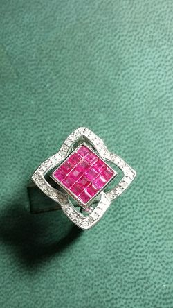 Genuine Ruby & White Diamonds, White Gold Ring