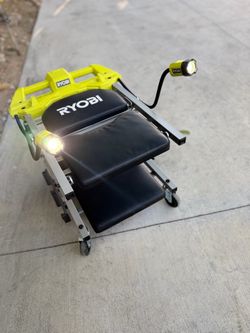 Ryobi  rolling  creeper  seat with dual led work lights