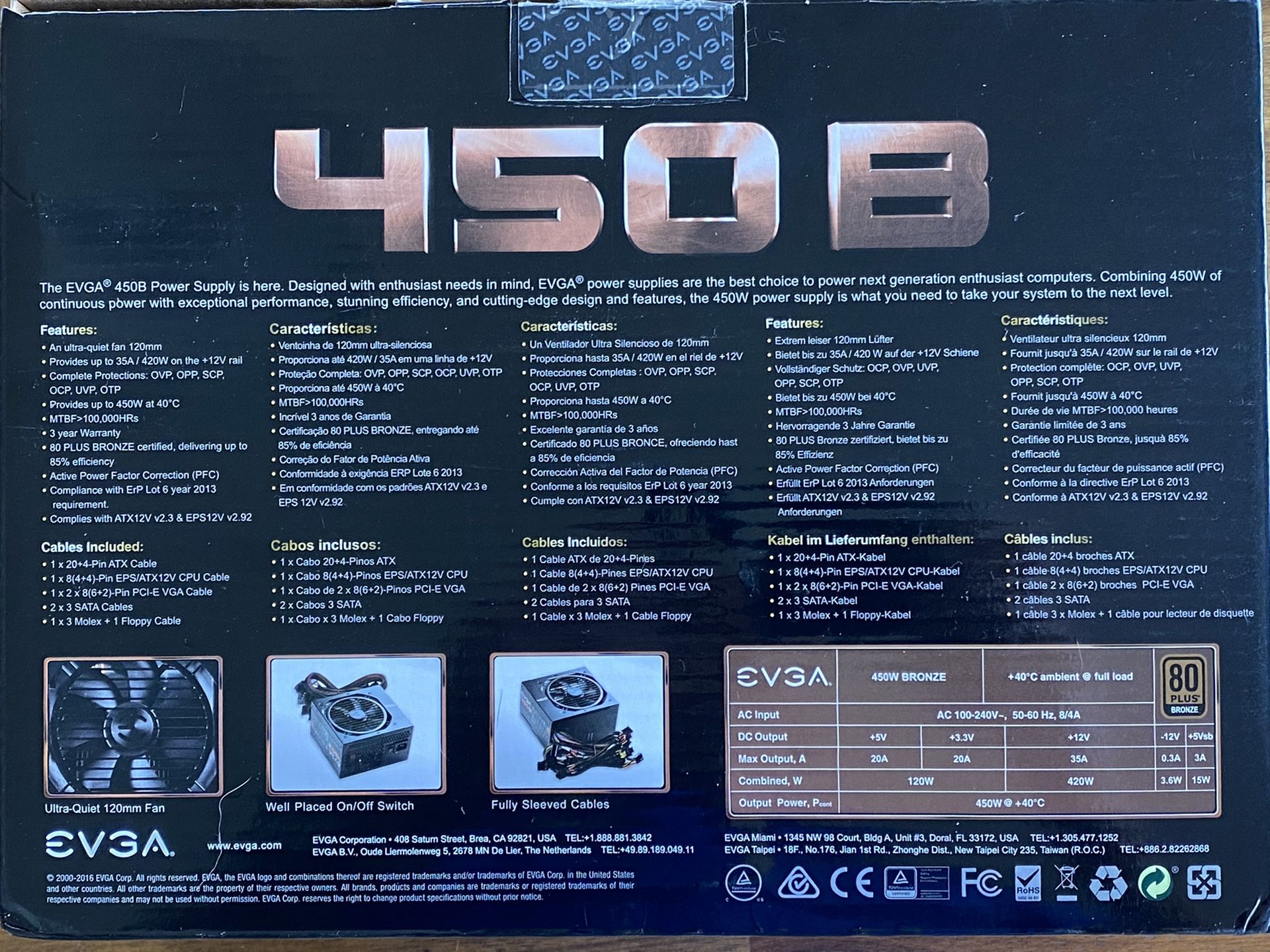 EVGA 450 B3 80 Plus Bronze Power Supply PSU 450W