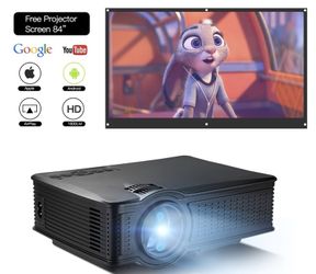 HD 1080P Video Projector Indoor Outdoor with Portable Projector Screen 84", Home Theater Projector Support USB SD Card VGA AV for Home Cinema TV Lapt