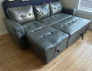 Faux Leather Pull out Couch w/ Storage