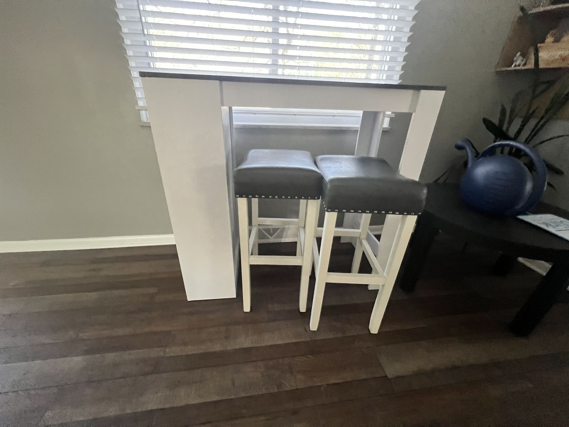 Counter Height Pub Table With 3 Shelves & 2 matching Chairs 