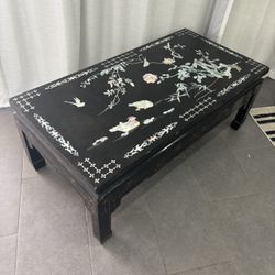 Beautiful Antique Black and Inlaid Mother of Pearl-looking Oriental Table