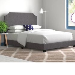 Gray Upholstered Queen Bed Frame