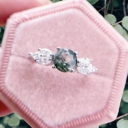 Moss Agate Ring S925 Sz 5,6,7