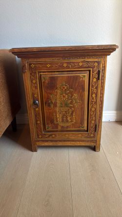 Vintage Hand-Painted Wooden Cabinet with Floral Design