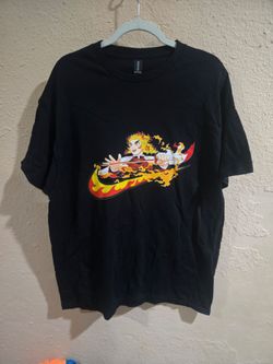 Rengoku Flame Sword Swoosh Black T-Shirt, Heavy Cotton, Size XL