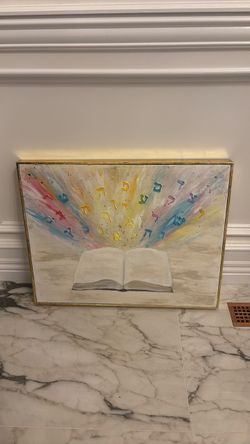 Hebrew Letters Open Book Canvas Painting