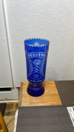 Vintage Bohemian Cobalt Blue 13 1/2 Inch Vase