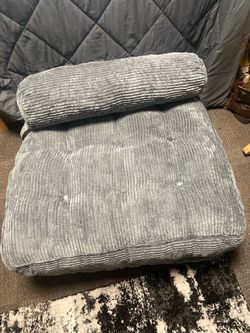 Gray Corduroy Tufted Floor Cushion with Bolster