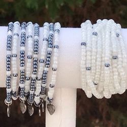White seed beads Bracelet stretch Wrapping Bracelet Black Hematites Beads Bracelet Stackable Bracelet Beads Accents