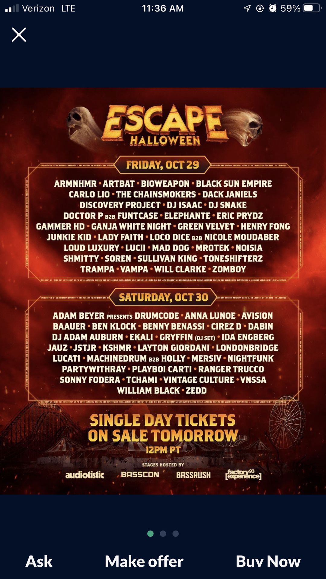 ESCAPE HALLOWEEN 🎃 🤡☠️👻🎡 FESTIVAL FRIDAY & SATURDAY OCTOBER 29-30 (2) WRISTBANDS 🎟🎟 $200 EACH $400 FOR THE PAIR 🎟🎟