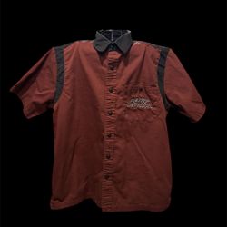 Harley-Davidson Shirt Mens Large Button Up Embroidered Double Sided Bowling. 23.5” pit to pit, 28.5” length