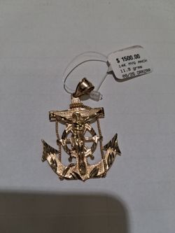 14K Gold Mariner Anchor Crucifix Pendant