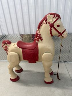 Vintage Metal Carousel Horse Figure / Playground Horse – 30” Tall, Heavy Cast Metal