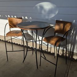 Wicker Patio Bistro Table Set with Tall Chairs