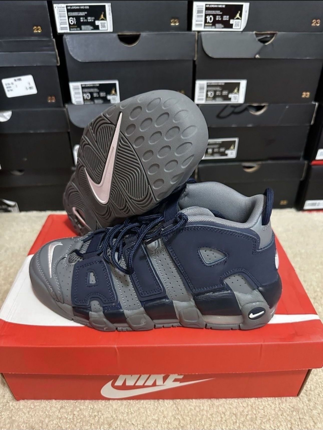 Nike Air More Uptempo 96 Cool Grey Midnight Navy 415082-009 Size 7Y/8.5 Womens Brand New 