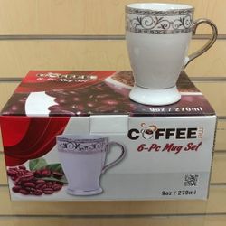 6pc _ Porcelain Mug / Cup set _ silver ( NEW ) tea / coffee