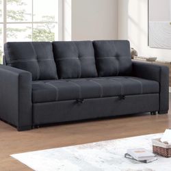 Brand New Black Linen Sleeper Sofa (Sofa w/ Pull-out Bed: 85" x 57" x 33"H)