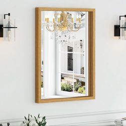 Syndra Natural Wood Frame Bathroom Mirror, 22x30''