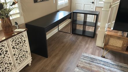 IKEA black desk and bookcase