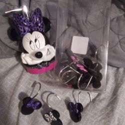 BOTH ITEMS FOR-$15,AND THEY BOTH ARE BRANDNEW,NEVER USED.. MINNIE MOUSE LOTION DISPENSER,AND MINNIE MOUSE SHOWER CURTIN HOOKS...